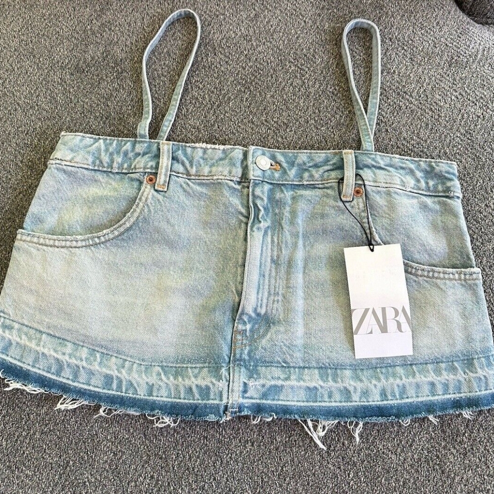 NWT ZARA Cropped Denim Spaghetti Strap Top Women’s Size Medium Jean Tank Top